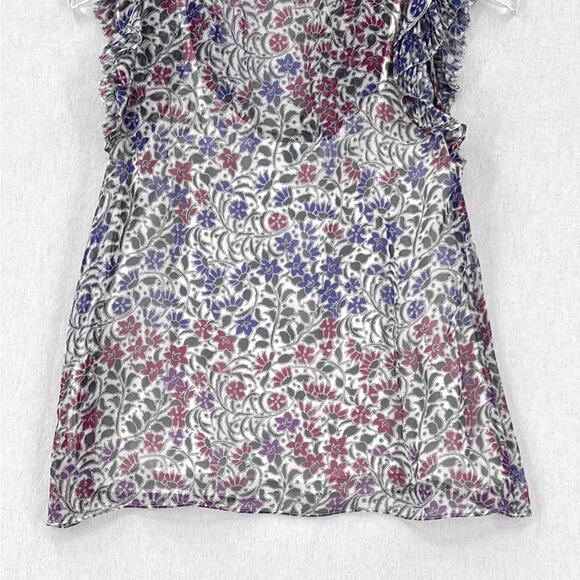 INTERMIX Dani Flutter Sleeve Top Women Small White Sheer Silk Floral Print Sheer - Picture 8 of 14
